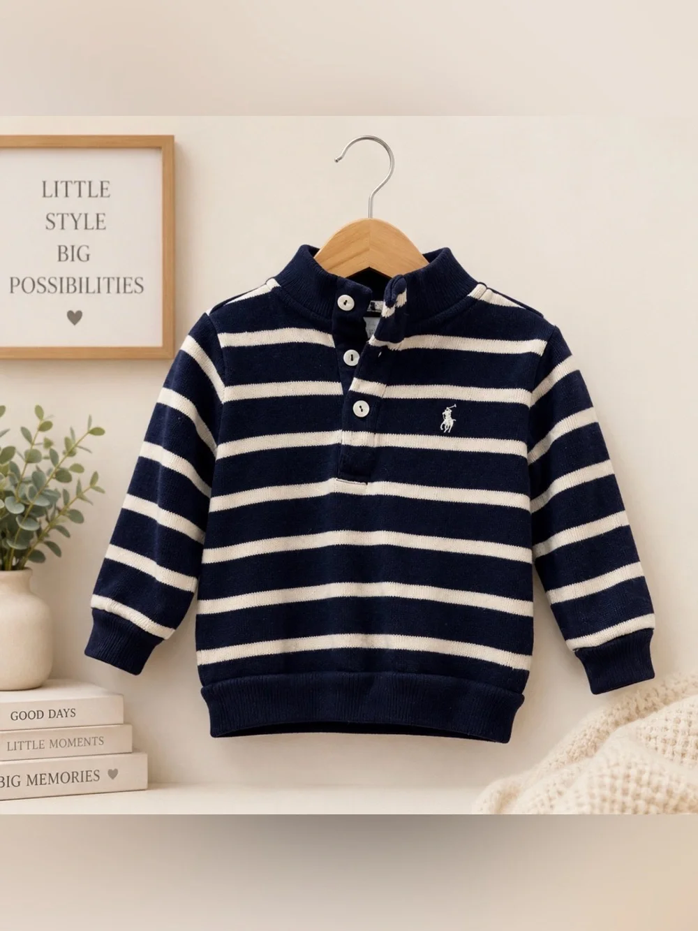 Ralph Lauren Navy and White Striped Polo size 12 months